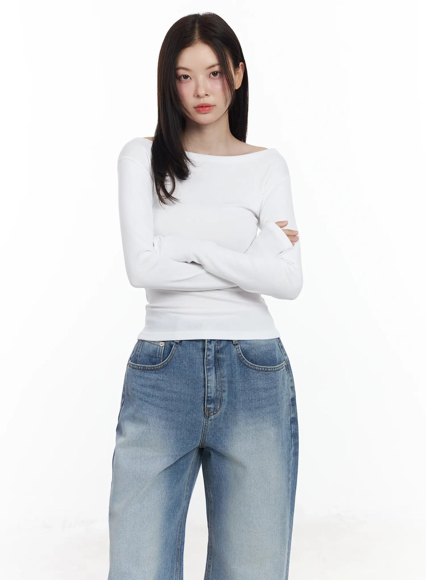 Basic Boat Neck Long Sleeve Top IF520