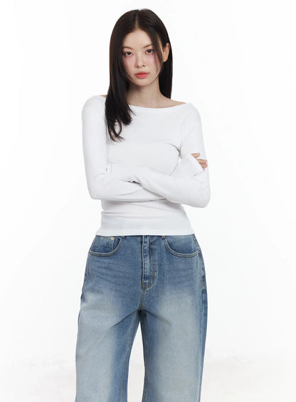 Basic Boat Neck Long Sleeve Top IF520