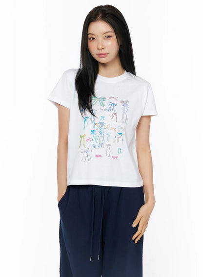 Bow Print Graphic Tee IU516