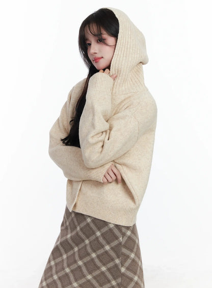 Buttoned Knit Hoodie IJ529