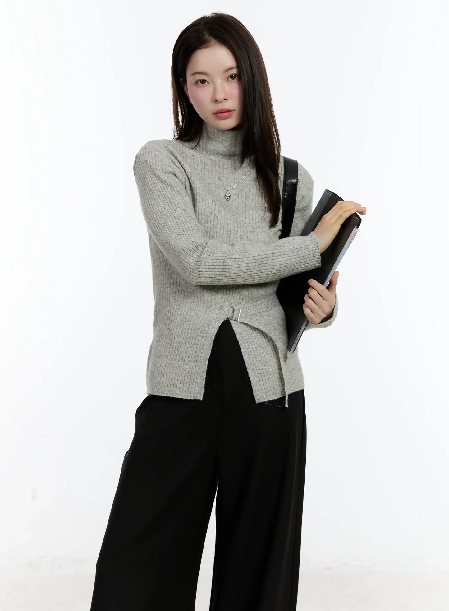 Buckle Ribbed Half Turtleneck Sweater