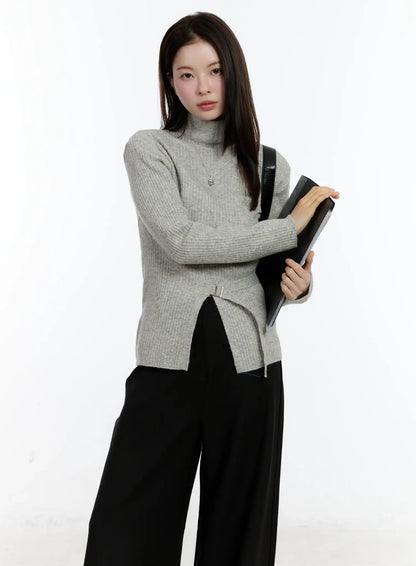 Buckle Ribbed Half Turtleneck Sweater