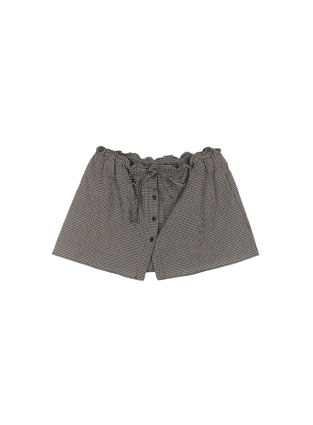 Checkered Ribbon Button Mini Skirt IY513