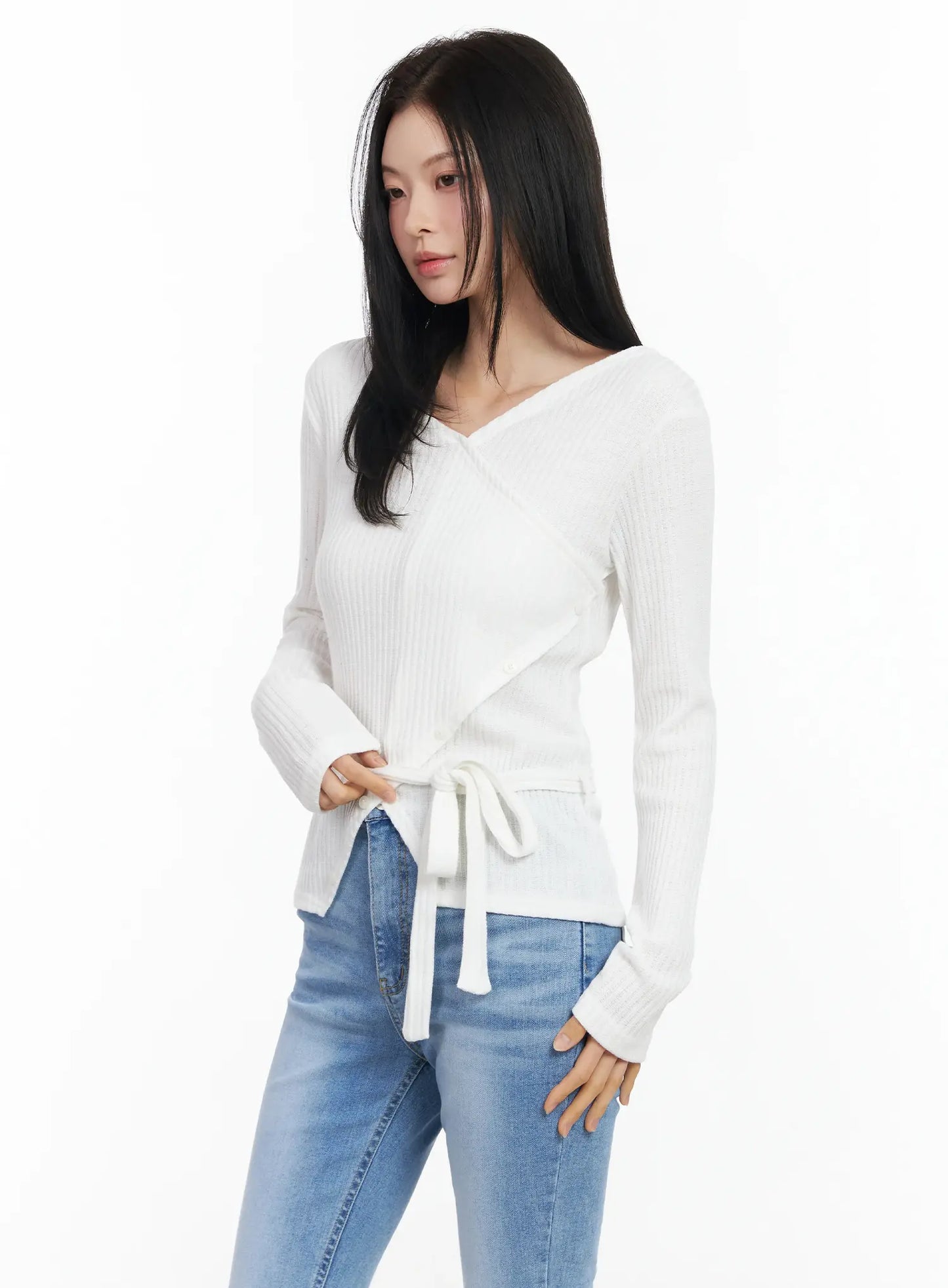 Chic V-Neck Ribbed Knit Top Set IM524