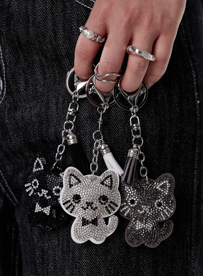 Black and White Rhinestone Ribbon Character Keychain IA524
