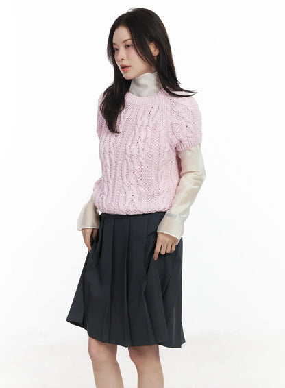 Cable Knit Short Sleeve Top IF524