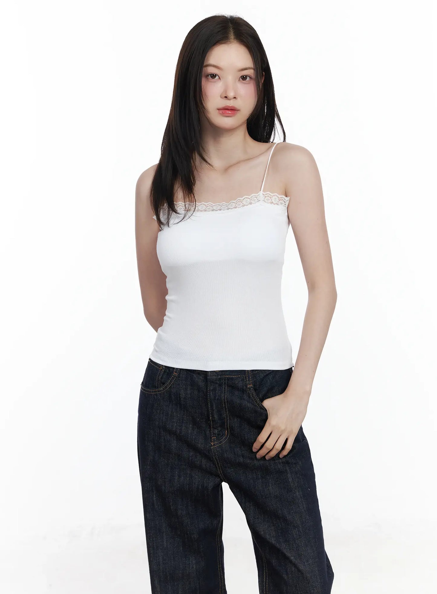 Basic Ribbed Lace Tank Top IF520
