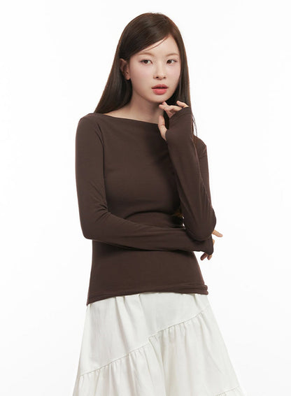 Chic Boat Neck Long Sleeve Top IJ527