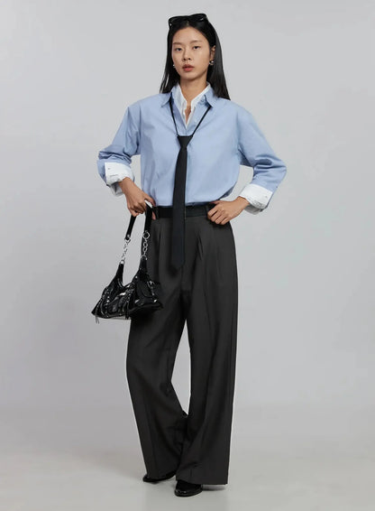 Basic Long Sleeve Button-Up Shirt ID516
