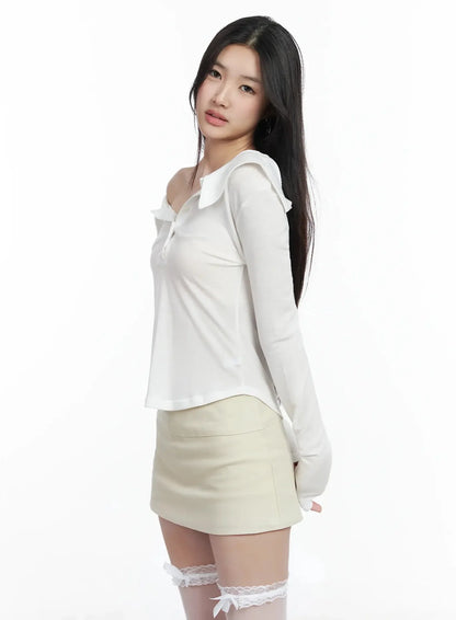 Asymmetric Off-Shoulder Collar Top IM503
