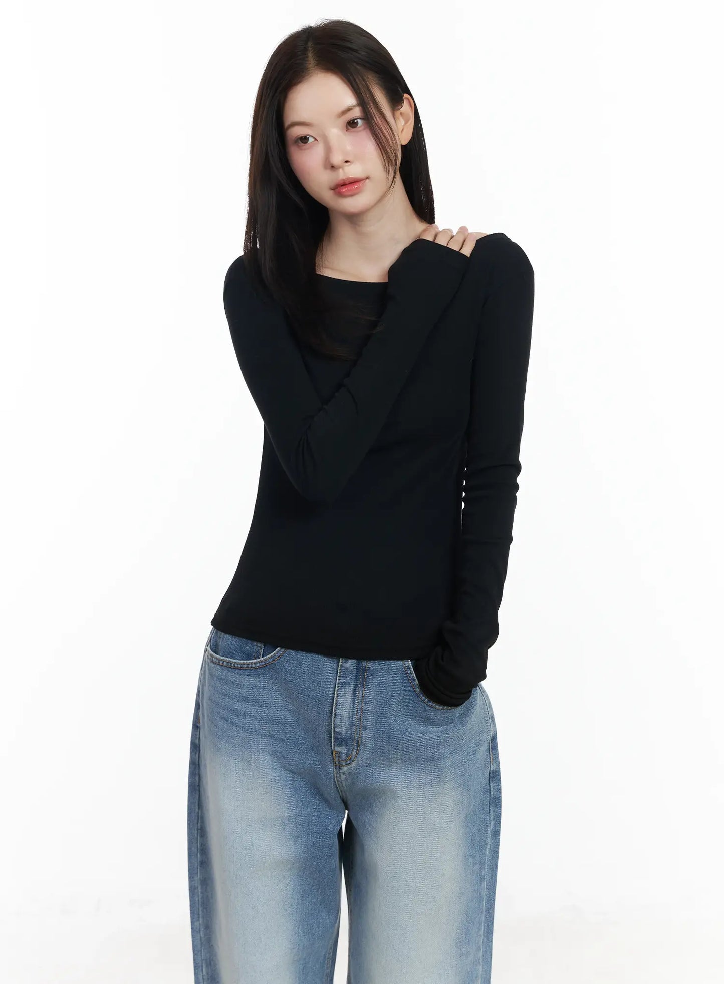 Basic Boat Neck Long Sleeve Top IF520