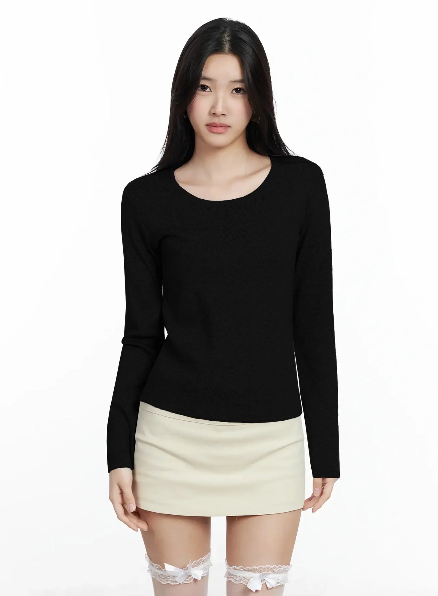 Classic U-Neck Wool-Blend Knit Top IM503