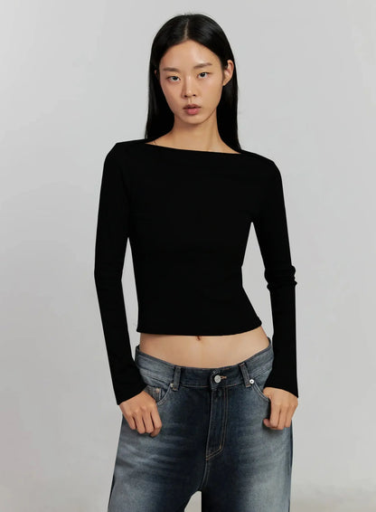 Boat Neck Long Sleeve Top IJ505