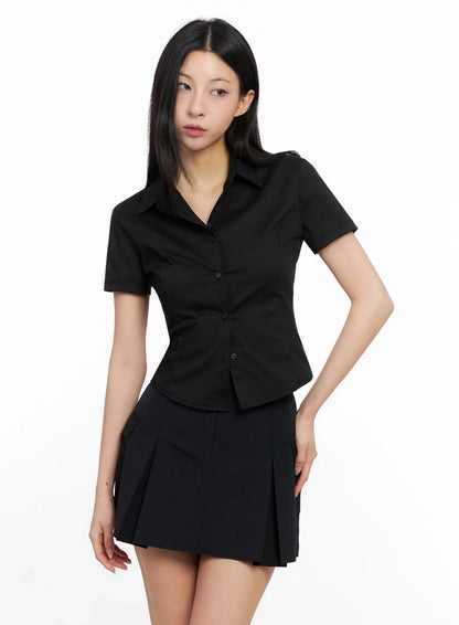 Classic Button-Up Short-Sleeve Shirt IG508