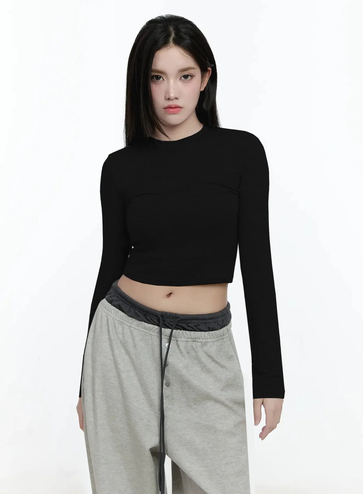 Casual Long Sleeve Crop Tee IO527