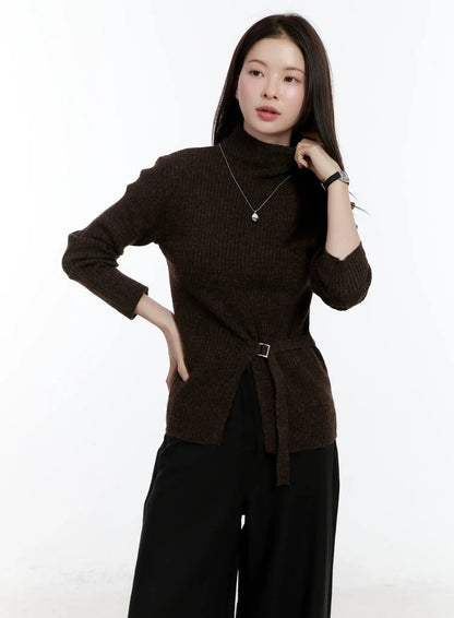 Buckle Ribbed Half Turtleneck Sweater