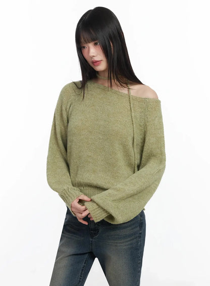 Chic Off-Shoulder Knit Sweater and Thin Scarf Set F517
