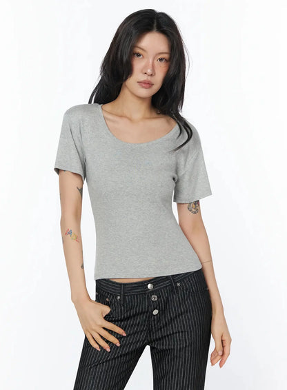 Casual Round Neck Short Sleeve Top IU508