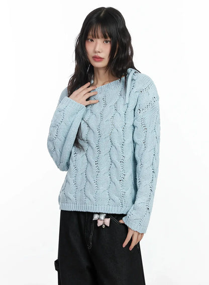 Boat Neck Cable Knit Top IF505