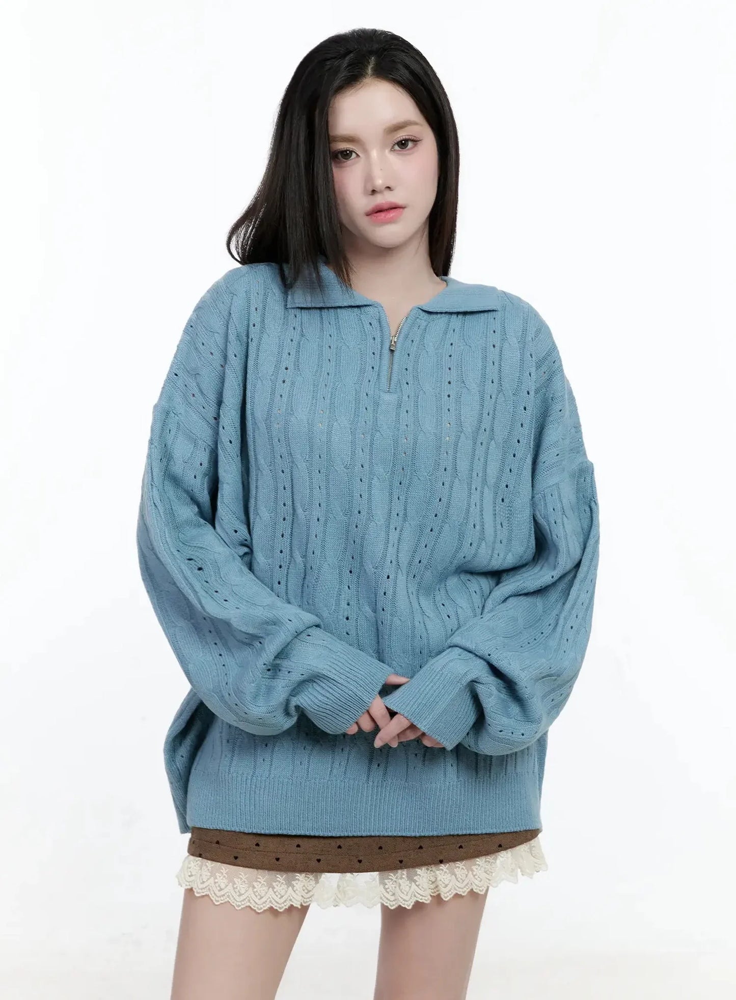 Cable Knit Half-Zip Sweater IO520