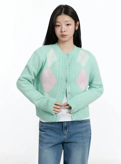 Argyle Pattern Knit Cardigan IM519