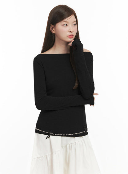 Chic Boat Neck Long Sleeve Top IJ527