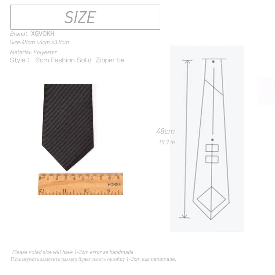 Men Necktie Zipper Lazy Tie Fashion Solid 6cm Ties Business for Man Gravatas Handkerchief Bowtie Mens Wedding Shirt Accessories