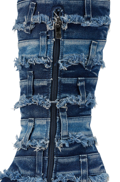 AKIRA GOLD MAHONEY DENIM PANT DETAIL GLADIATOR STILETTO