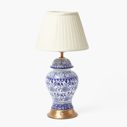 Chinoiserie Rechargeable Lamp with Cream Shade (22cm)