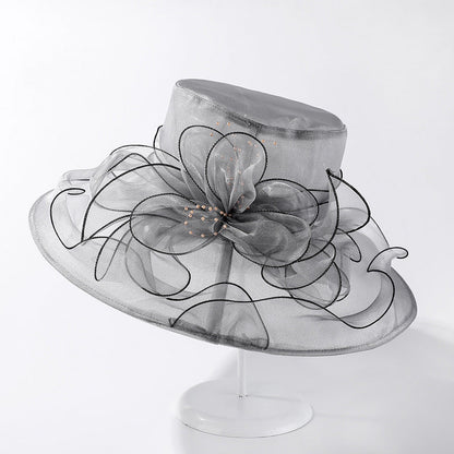 European And American Sun Protection Hat Women's Organza Solid Color Large Flower Sun Hat British Lady Elegant Graceful