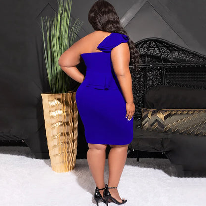 CM.YAYA Plus Size Women Ruffles Shoulder Sleeveless Bodycon Midi Dress 2023 Fashion INS Curve Sexy Party Club Dresses Vestidos
