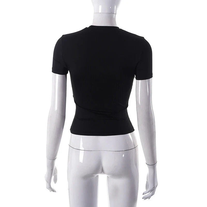 2024 Spring New Short Sleeve T-Shirt Women Solid Simple Casual Soft All-Match Hot Basic Crop Tops Tees Summer Fashion