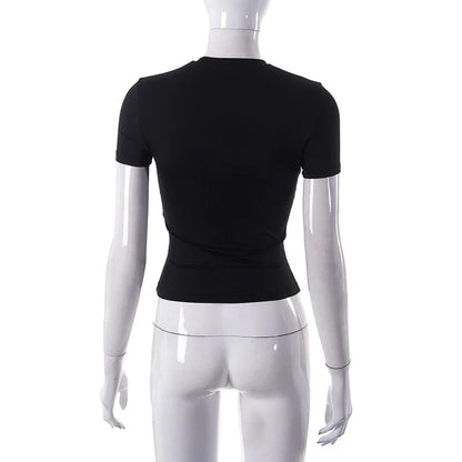 2024 Spring New Short Sleeve T-Shirt Women Solid Simple Casual Soft All-Match Hot Basic Crop Tops Tees Summer Fashion