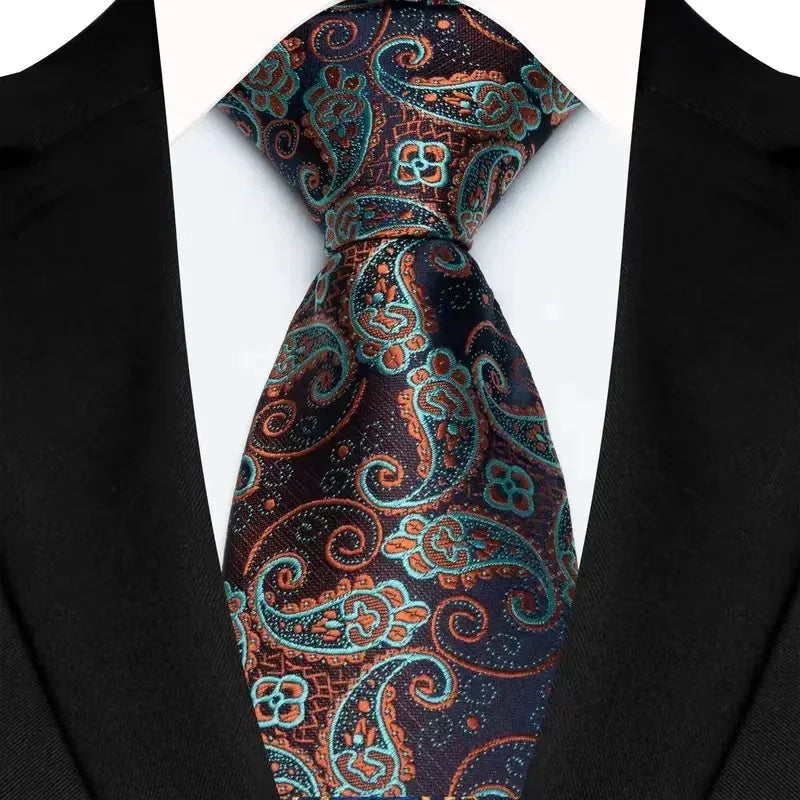 Luxury 8CM Mens Necktie Brown Orange Color Dot Stripes Ties For Man Groom Jacquard Woven Neck Tie For Business Wedding Party