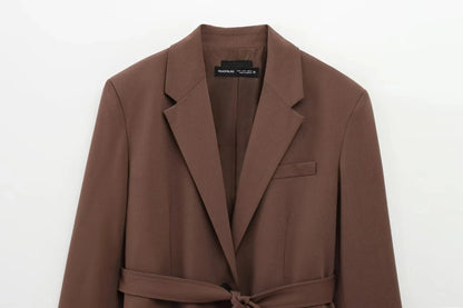 KONDALA Office Lady Casual Chic Solid Women Suit Single Button Sashes Loose Blazer Zipper Pants Fashion 2025 Autumn Winter Sets