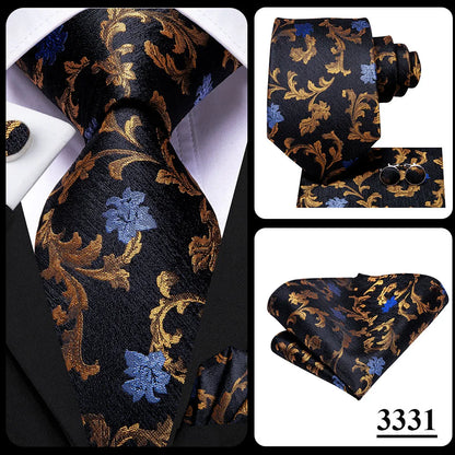 Hi-Tie Psialey Black Gold Silk Elegant Tie For Men Groom Wedding Men Necktie Pocket Square Cufflink Accessory Wholesale Designer
