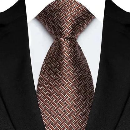 Luxury 8CM Mens Necktie Brown Orange Color Dot Stripes Ties For Man Groom Jacquard Woven Neck Tie For Business Wedding Party