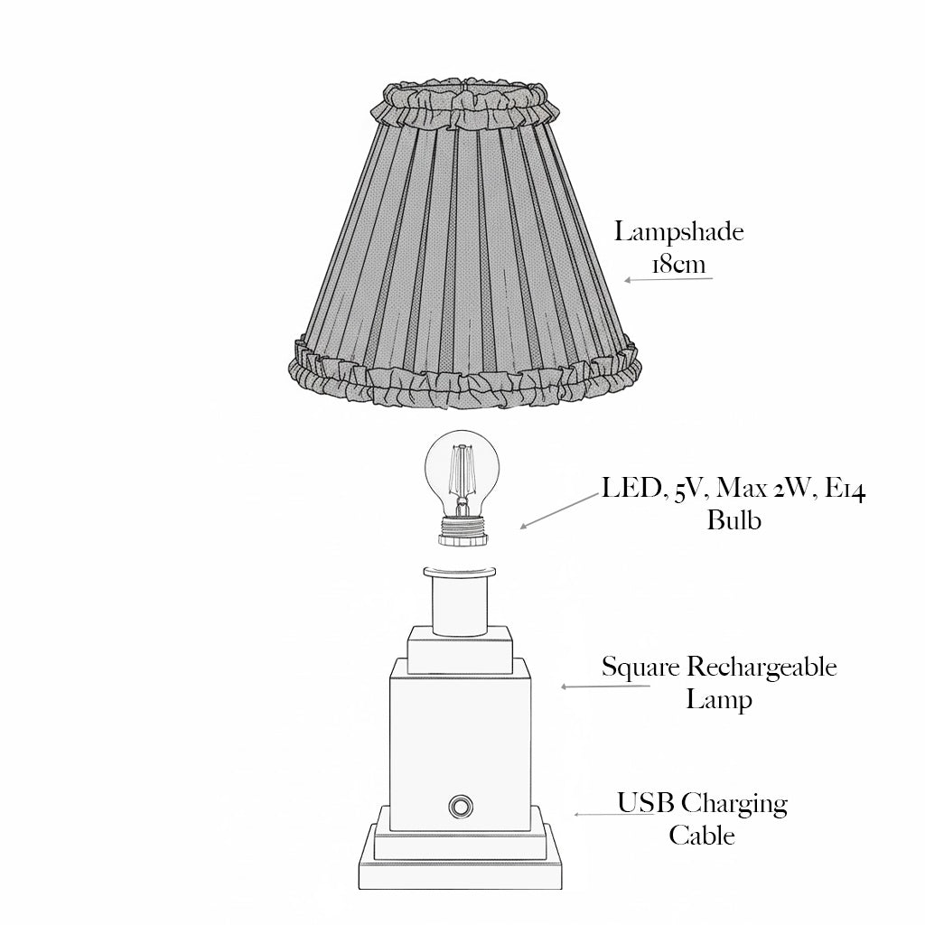 Square Rechargeable Lamp with Cream Shade (15cm)