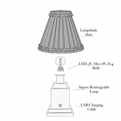Square Rechargeable Lamp with Cream Shade (15cm)