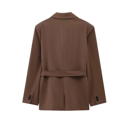 KONDALA Office Lady Casual Chic Solid Women Suit Single Button Sashes Loose Blazer Zipper Pants Fashion 2025 Autumn Winter Sets