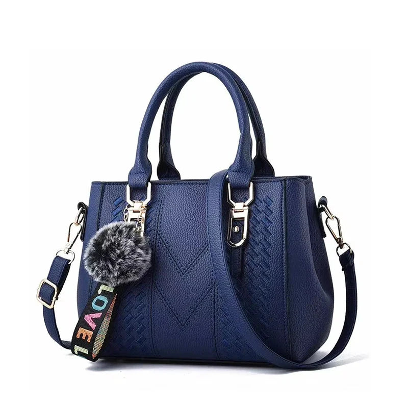 Embroidery Messenger Bags Women Leather Handbags Bags for Women Sac a Main Ladies hair ball Hand Bag