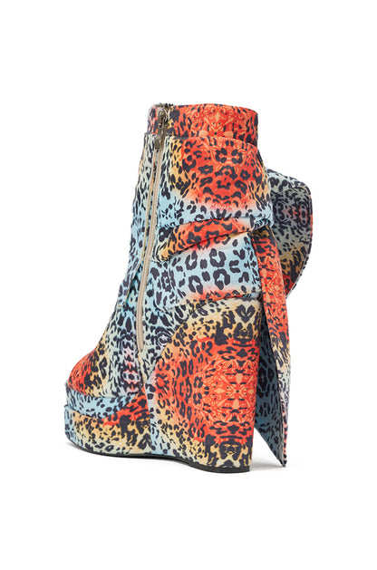 AKIRA GOLD VENEZIO MULTI COLOR CHEETAH PRINT WEDGE BOOTIE