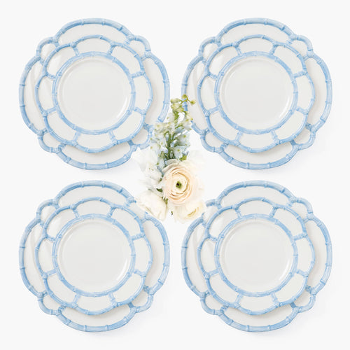 Blue Melamine Bamboo Dinner & Starter Plates (Set of 8)