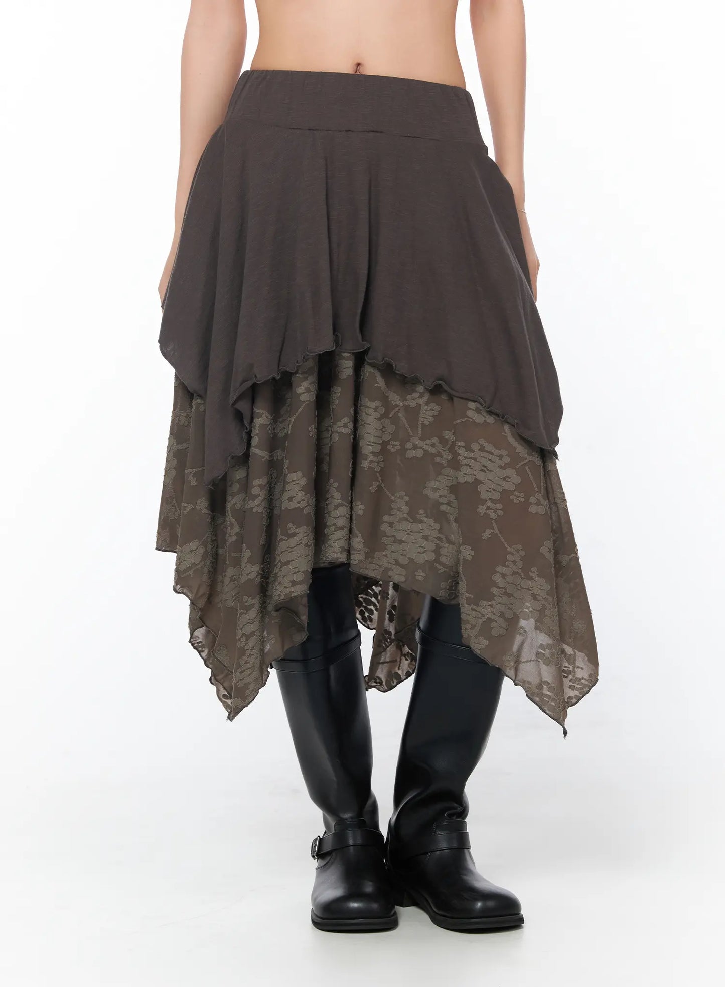 Asymmetric Floral Midi Skirt CY513