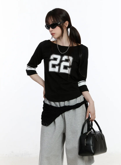 Casual Numeric Print Boatneck Top CA503