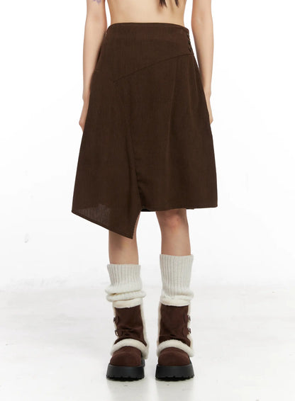 Asymmetric Button Midi Skirt CN521