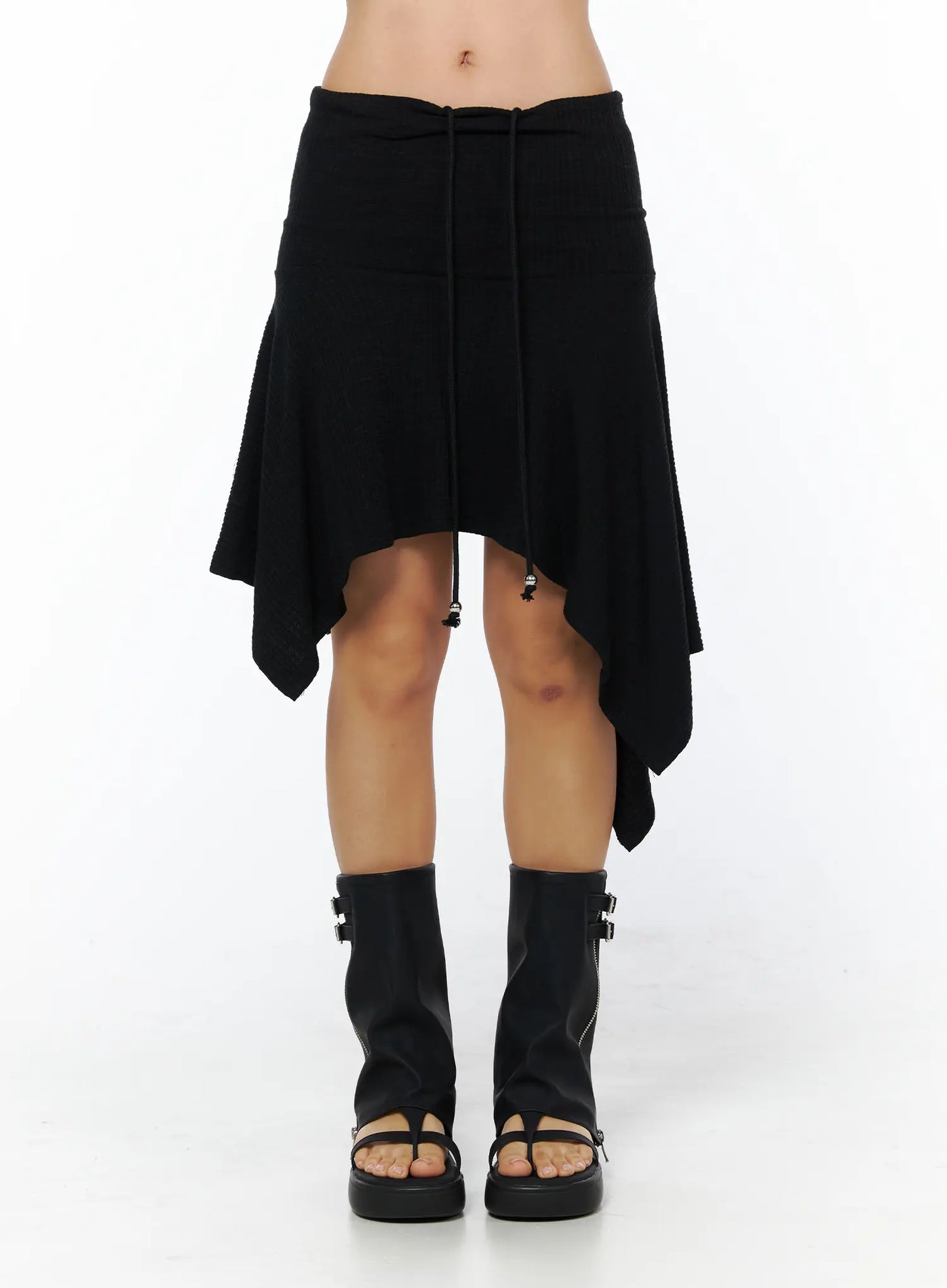 Asymmetric Midi Skirt with Drawstring CU512