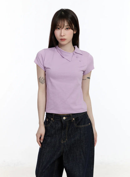 Asymmetrical Collar Short Sleeve Top CA501