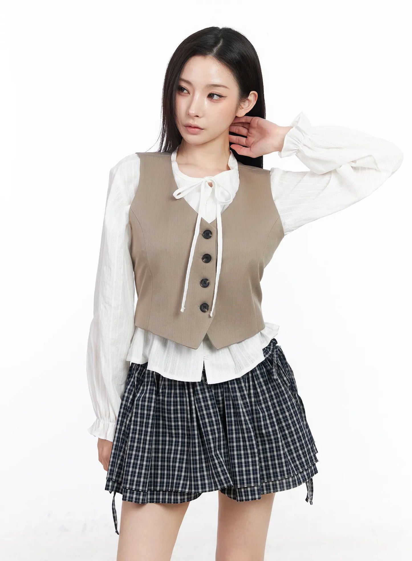 Buttoned Back Belted Crop Vest CM519