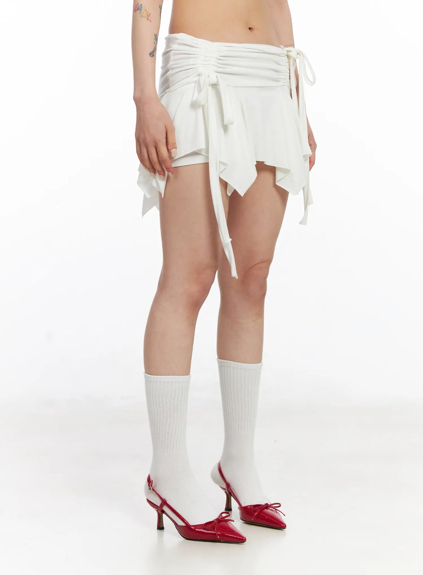 Asymmetrical Ruched Flared Mini Skirt CJ522